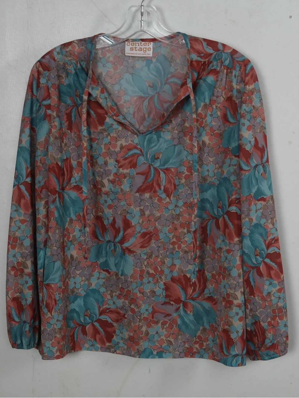 Center Stage Floral V-Neck Blouse in Teal and Rust